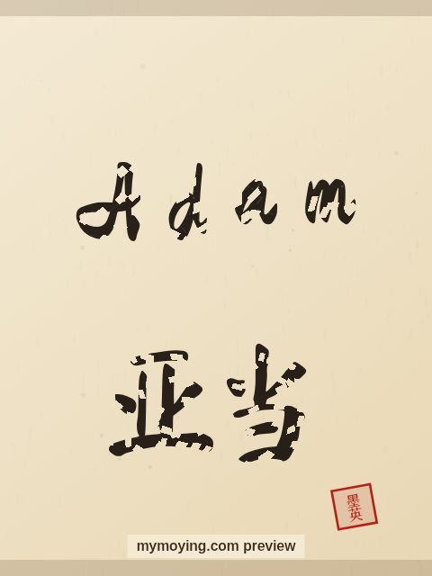 Adam written in Chinese brush calligraphy style with Chinese name 亚当