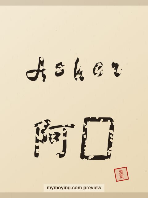 Asher written in Chinese brush calligraphy style with Chinese name 阿舍