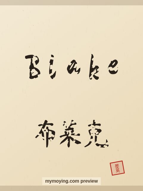 Blake written in Chinese brush calligraphy style with Chinese name 布莱克
