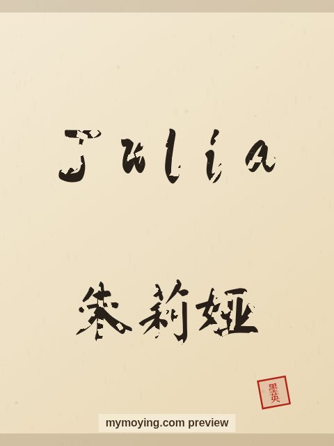 Julia written in Chinese brush calligraphy style with Chinese name 朱莉娅