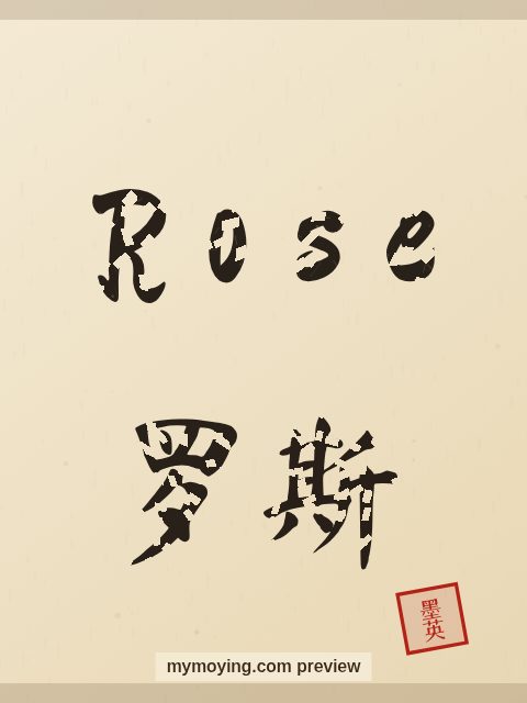 Rose written in Chinese brush calligraphy style with Chinese name 罗斯