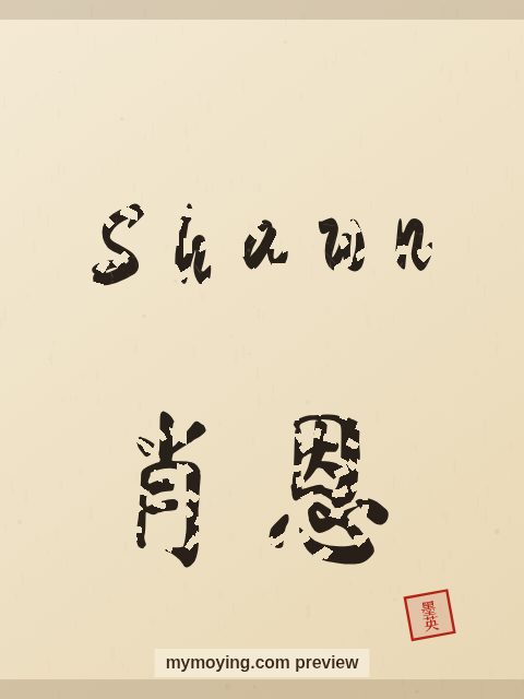 Shawn written in Chinese brush calligraphy style with Chinese name 肖恩
