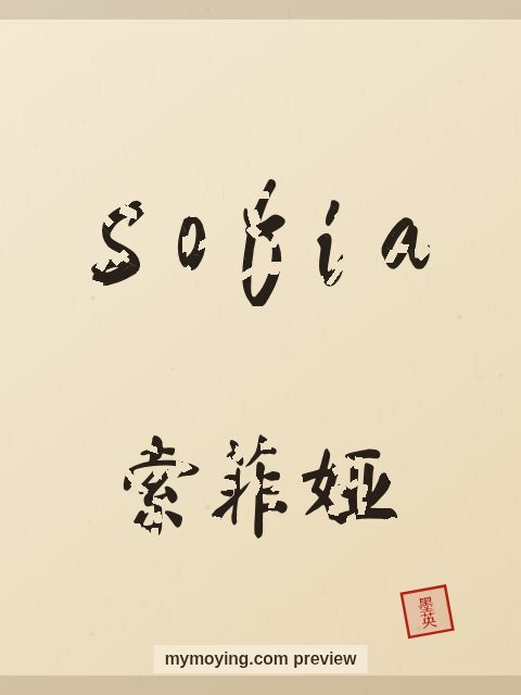 Sofia written in Chinese brush calligraphy style with Chinese name 索菲娅